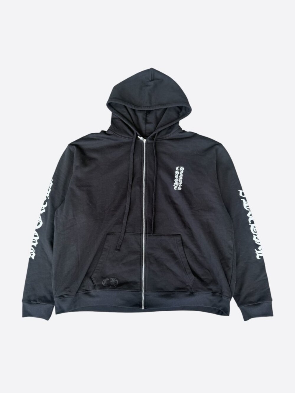 Chrome Hearts Black & White Script Logo Thermal Zip Up Hoodie